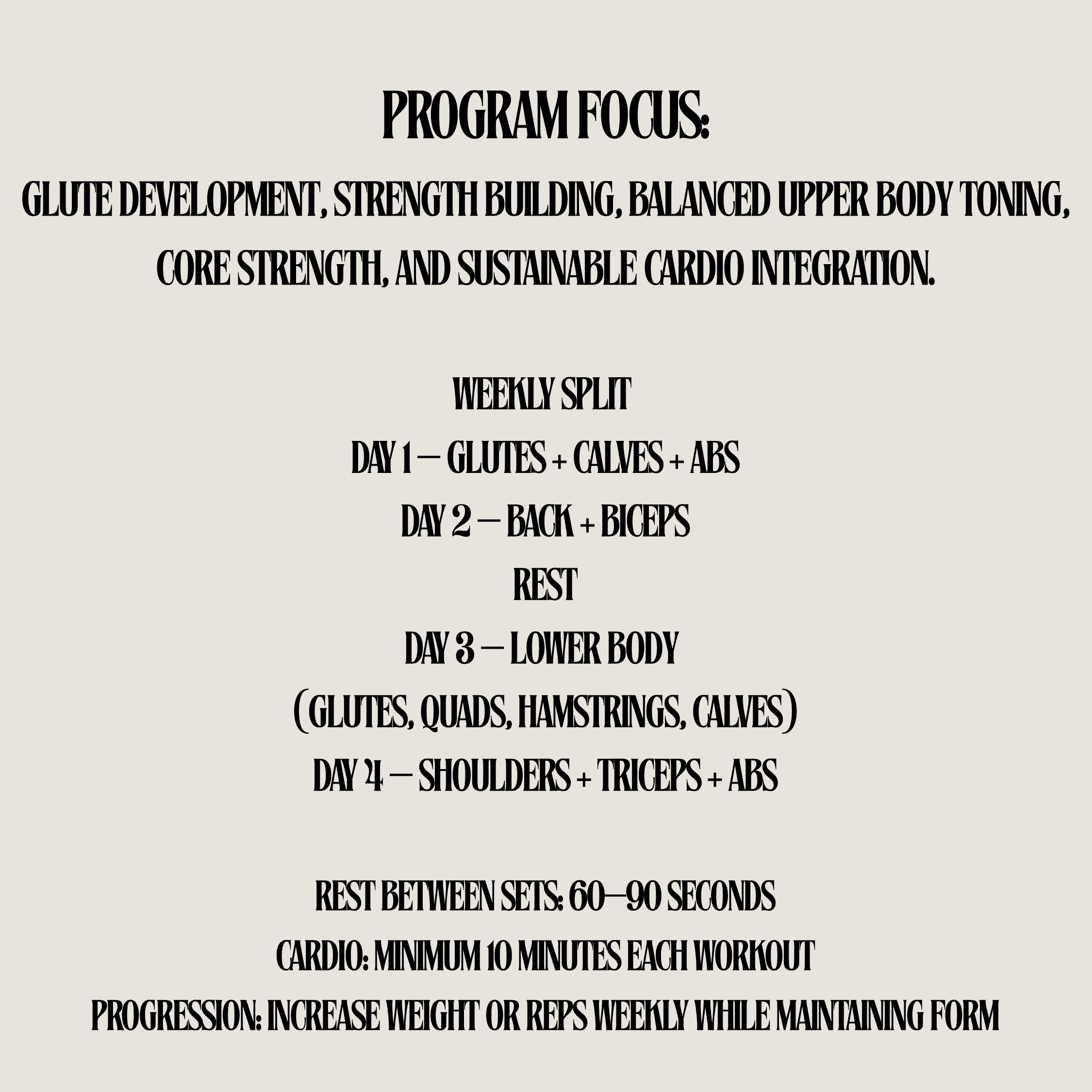 A page from the program showing the weekly training split